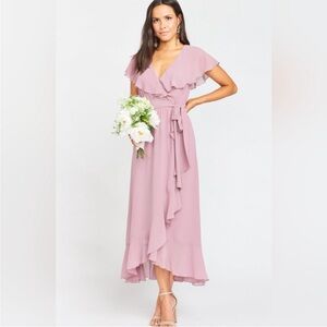 Show Me Your Mumu Jess Ruffle Midi Dress XXS NWT Antique Rose Chiffon Bridal